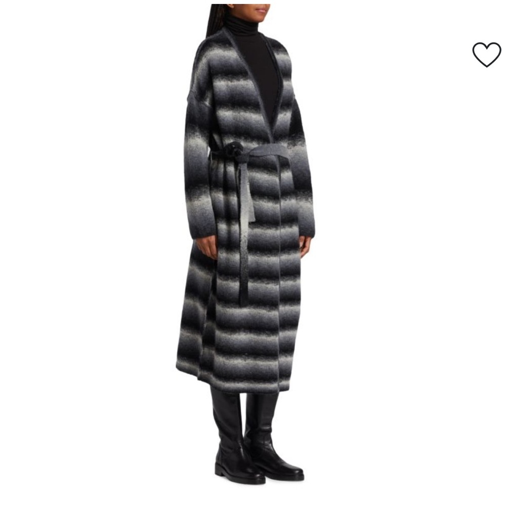 NWT ATM Anthony Thomas Melillo Wool Blend Black & Gray Striped Duster Cardigan